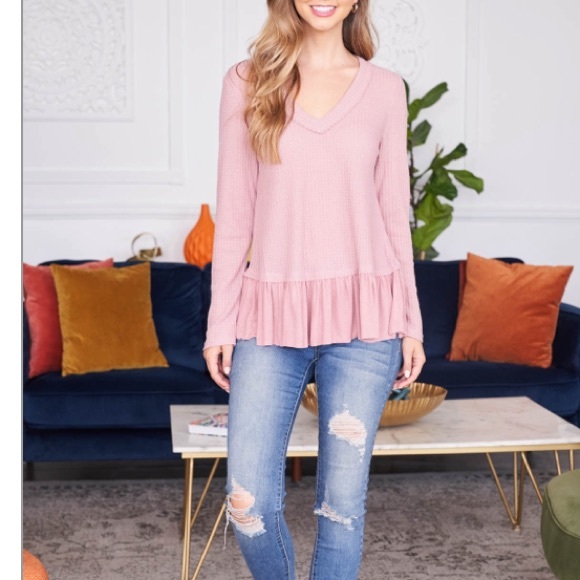 Powder rose blush PINK peplum long-sleeve top. PRETTY!๐ธ - Picture 3 of 15